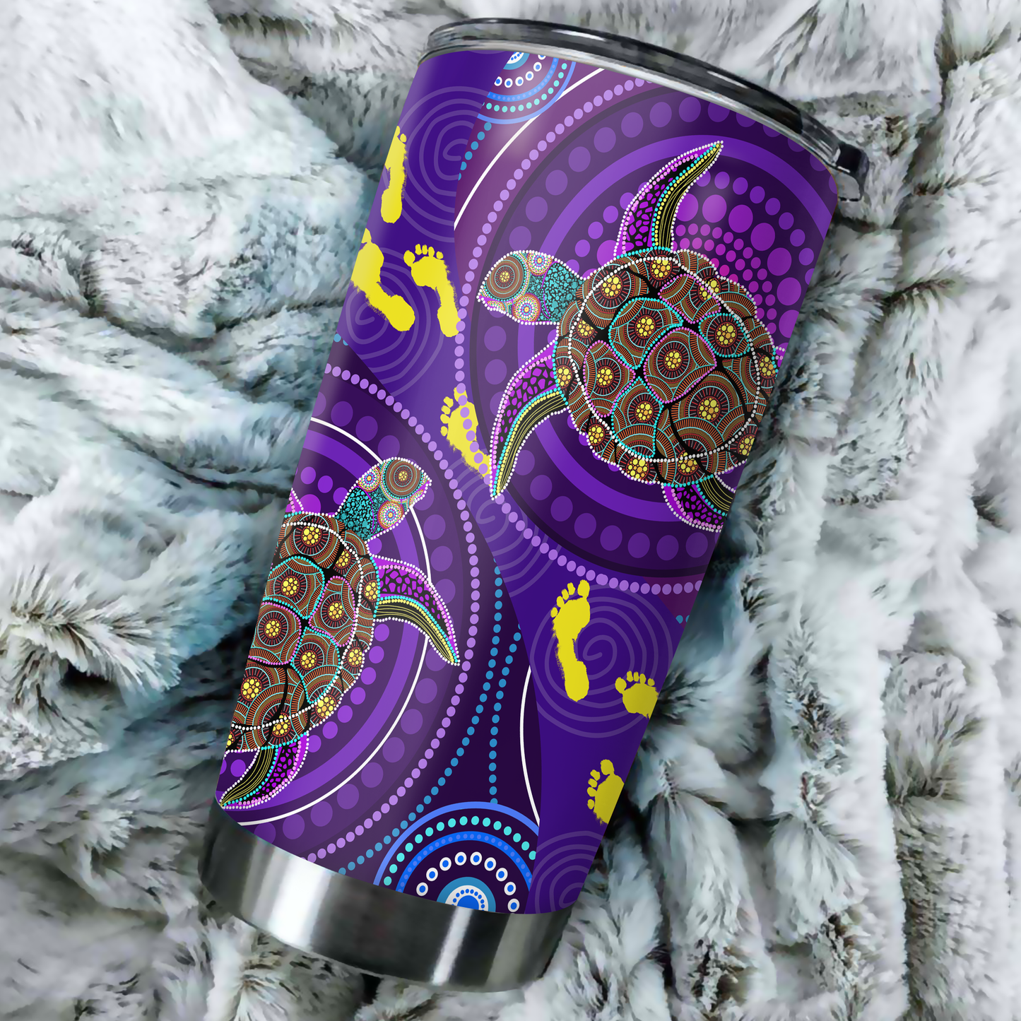Aboriginal Decors Australian Gifts Purple Turtles Stainless Steel Tumbler 20Oz