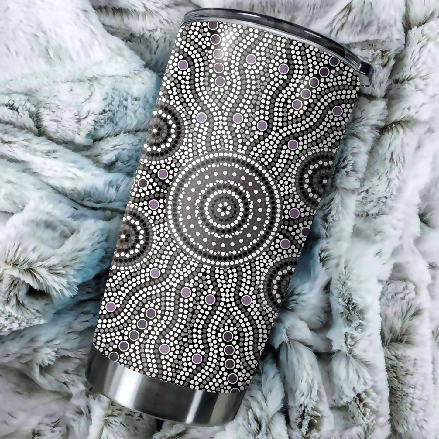 Aboriginal Decors Australian Gifts Grey Circle Dots Stainless Steel Tumbler 20Oz
