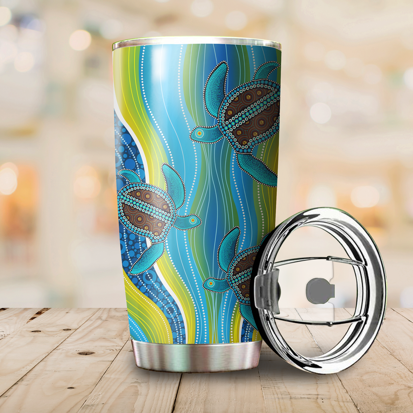Aboriginal Decors Australian Gifts Blue Turtles Stainless Steel Tumbler 20Oz