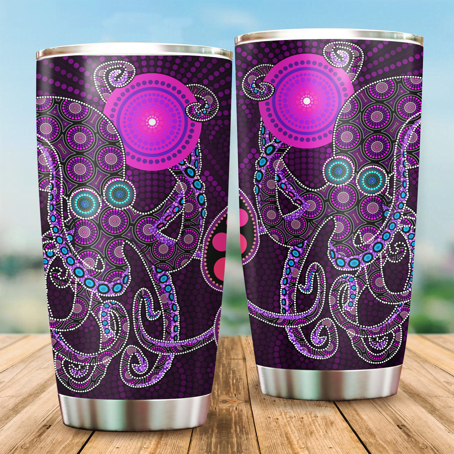 Aboriginal Decors Australian Gifts Purple Octopus Stainless Steel Tumbler 20Oz
