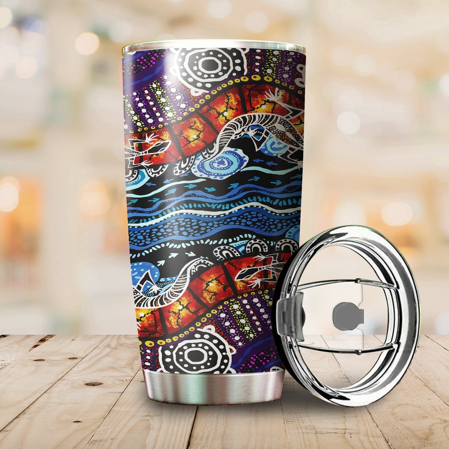 Aboriginal Decors Australian Gifts Colourful Lizards Stainless Steel Tumbler 20Oz