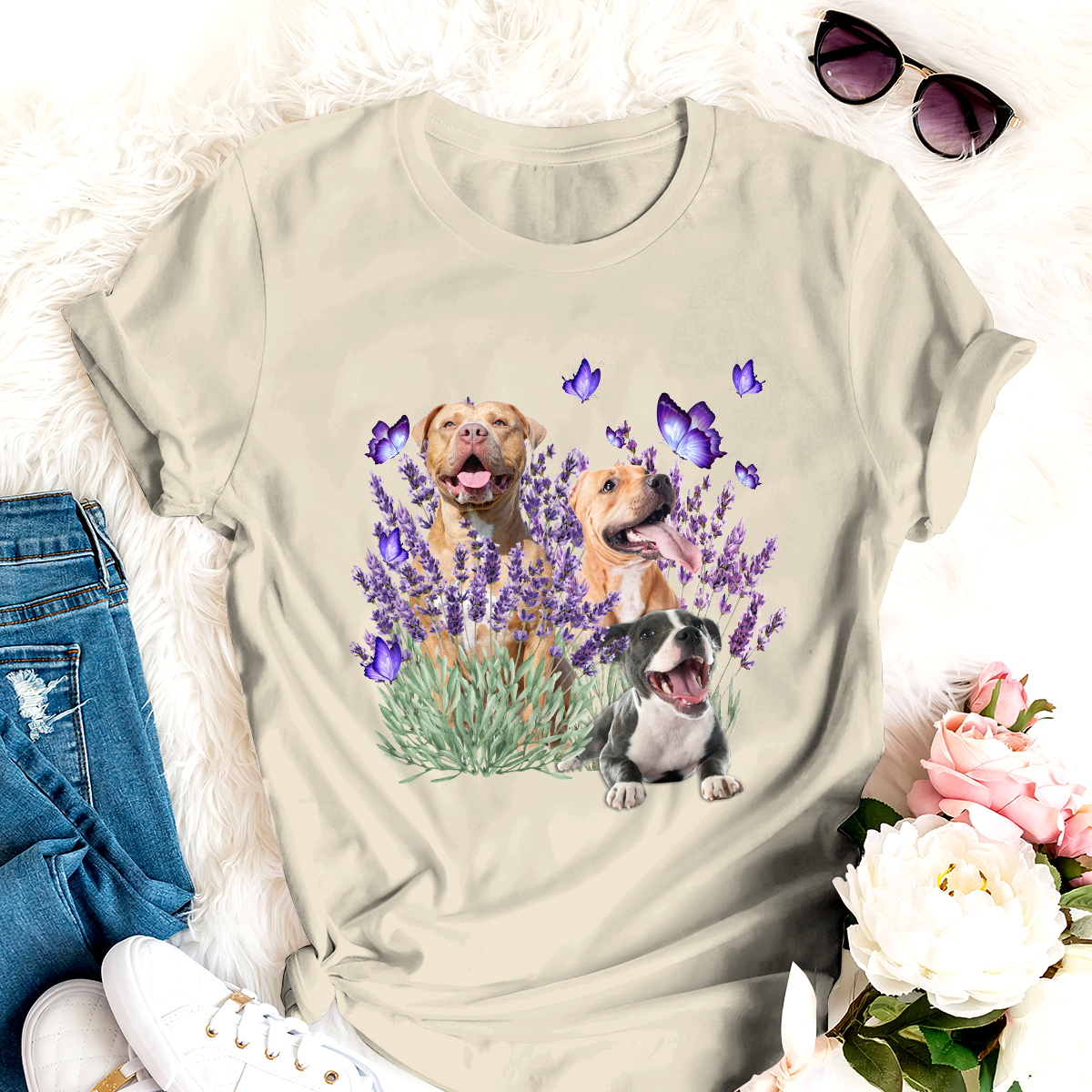 Dog T-shirt Pitbull And Flowers