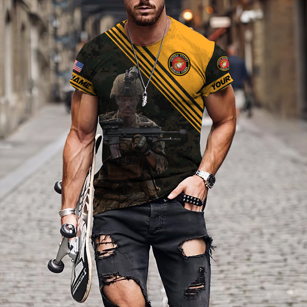 American US Marine Over Printed Unisex Deluxe Hoodie ML