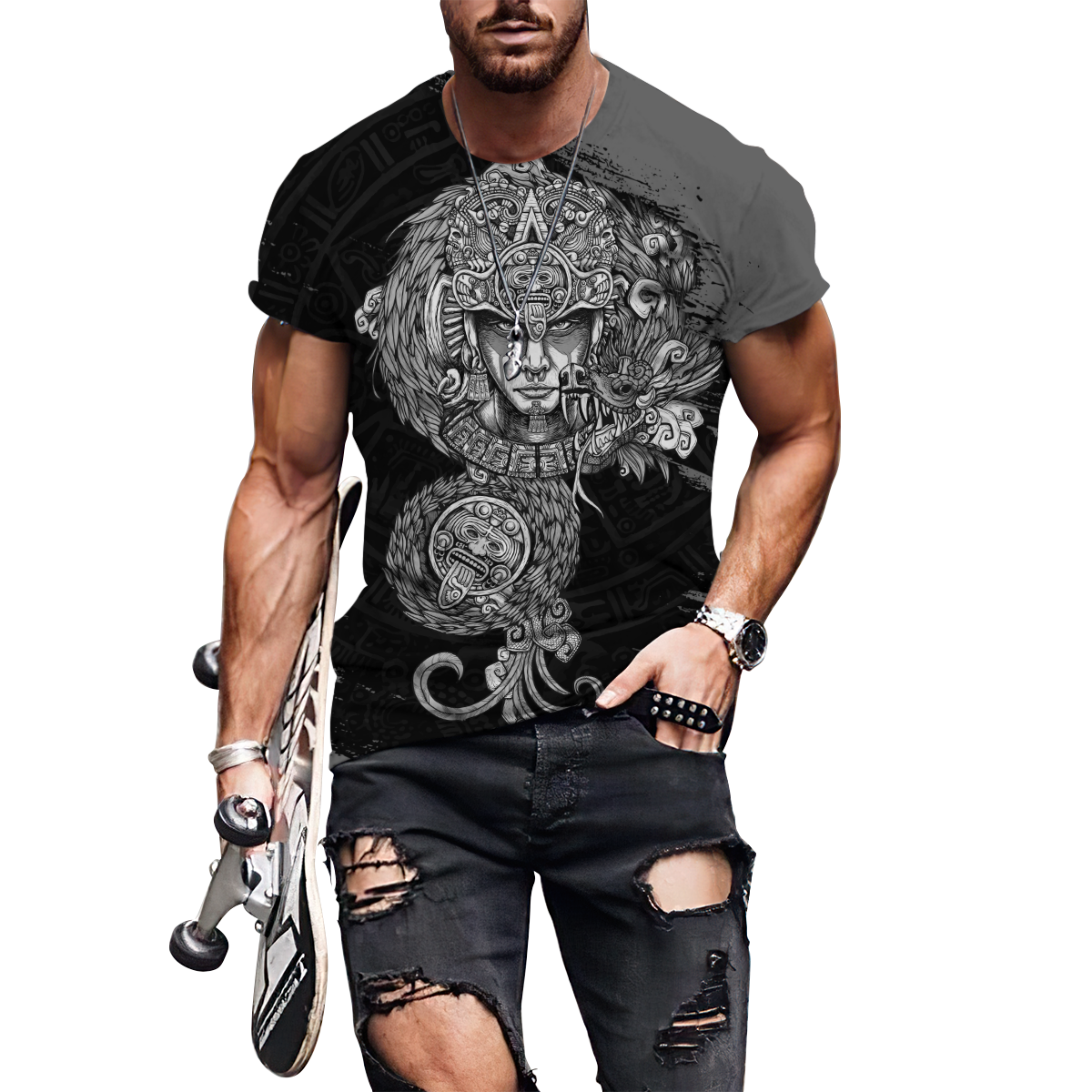 Aztec Warrior 3D All Over Printed Unisex Hoodie no1