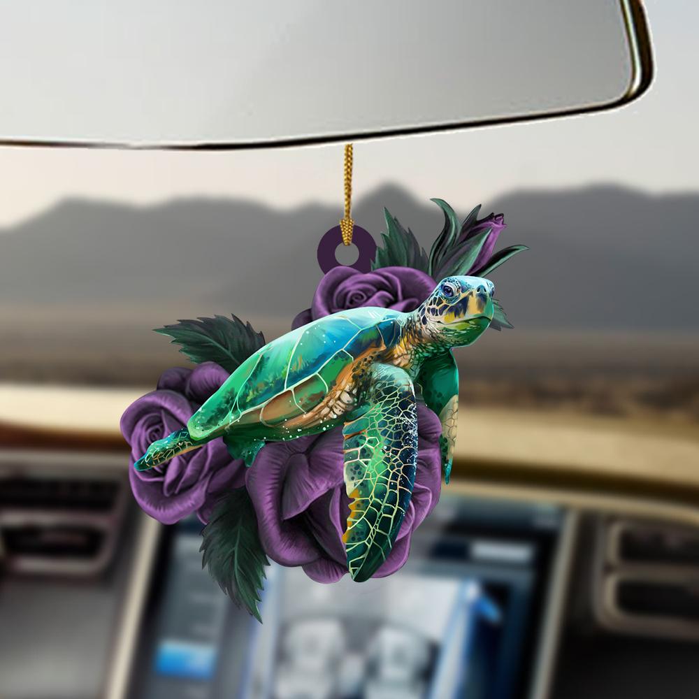 Turtle purple rose two sided ornament
