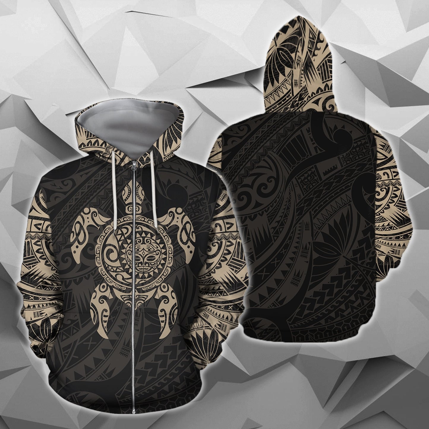 Turtle Maori Tattoo All Over Hoodie Gold NVD - Amaze Style™-Apparel