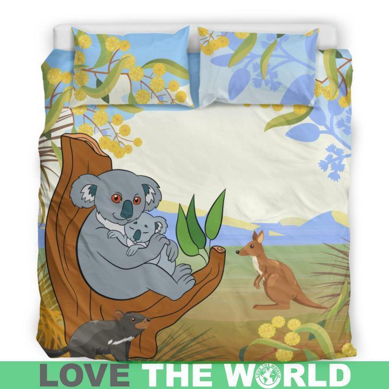 Australia Duvet Cover- Australia Koala Family With Kangaroo Bedding Set Black/ Beige NN8 - Amaze Style™-BEDDING SETS