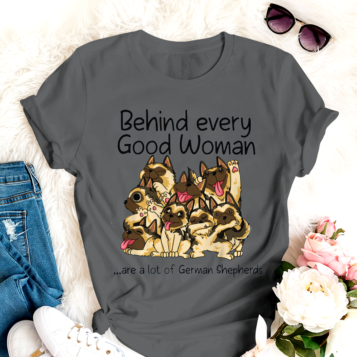 Dog T-shirt German Shepherd Behind Every Woman