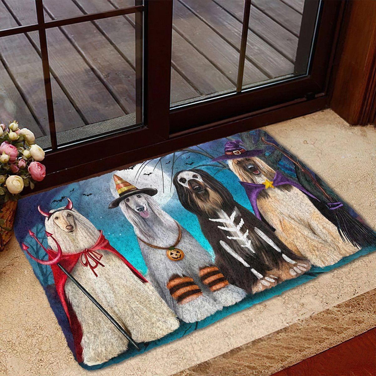 Afghan Hounds Dog Halloween Doormat