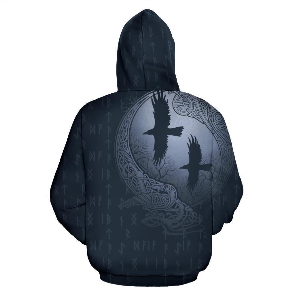 Viking Hoodie Raven And Odin'S Eye Blue Grey NN82 - Amaze Style™-Apparel