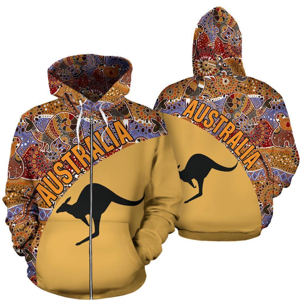 Australia Hoodie Aboriginal Wave Kangaroo NNK 1418 - Amaze Style™-Apparel