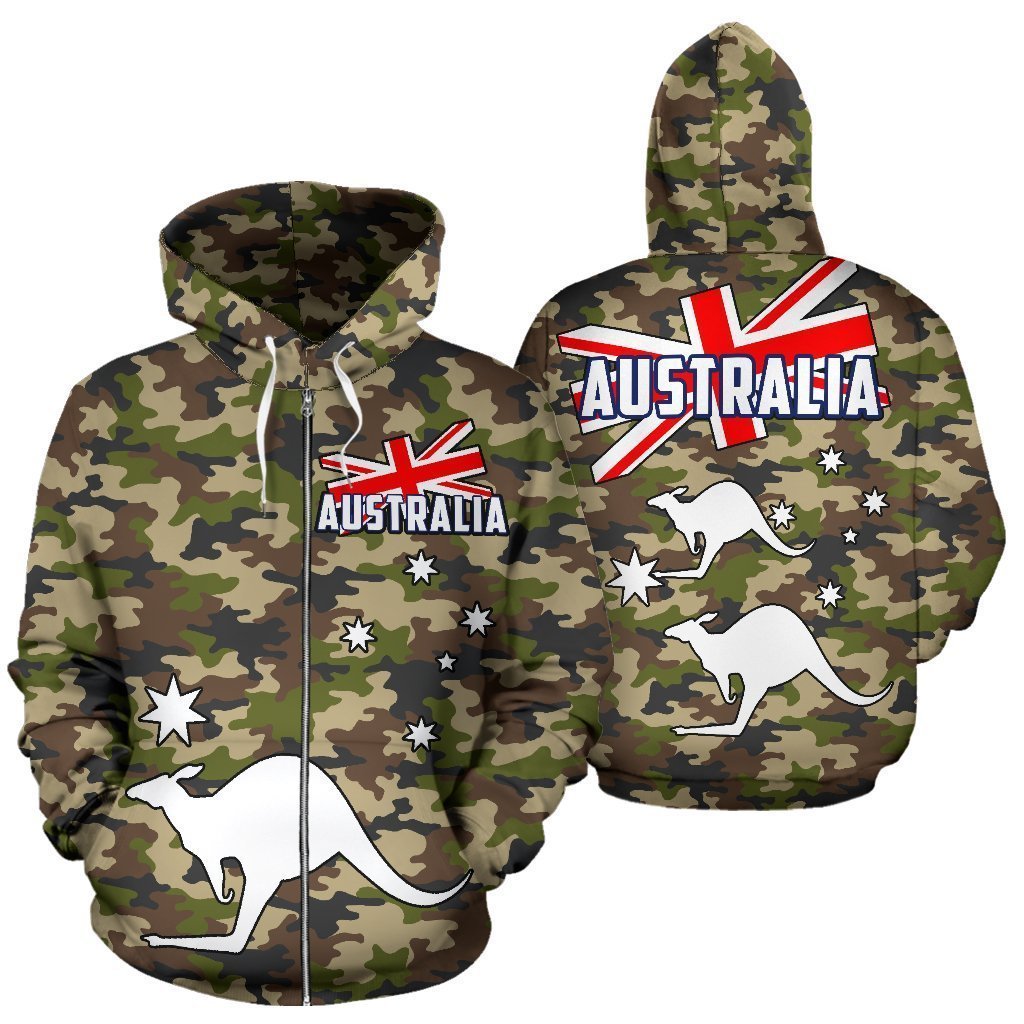 Australia Flag Zip-Up Hoodie Kangaroo - Camo Version - NNK1468 - Amaze Style™-Apparel