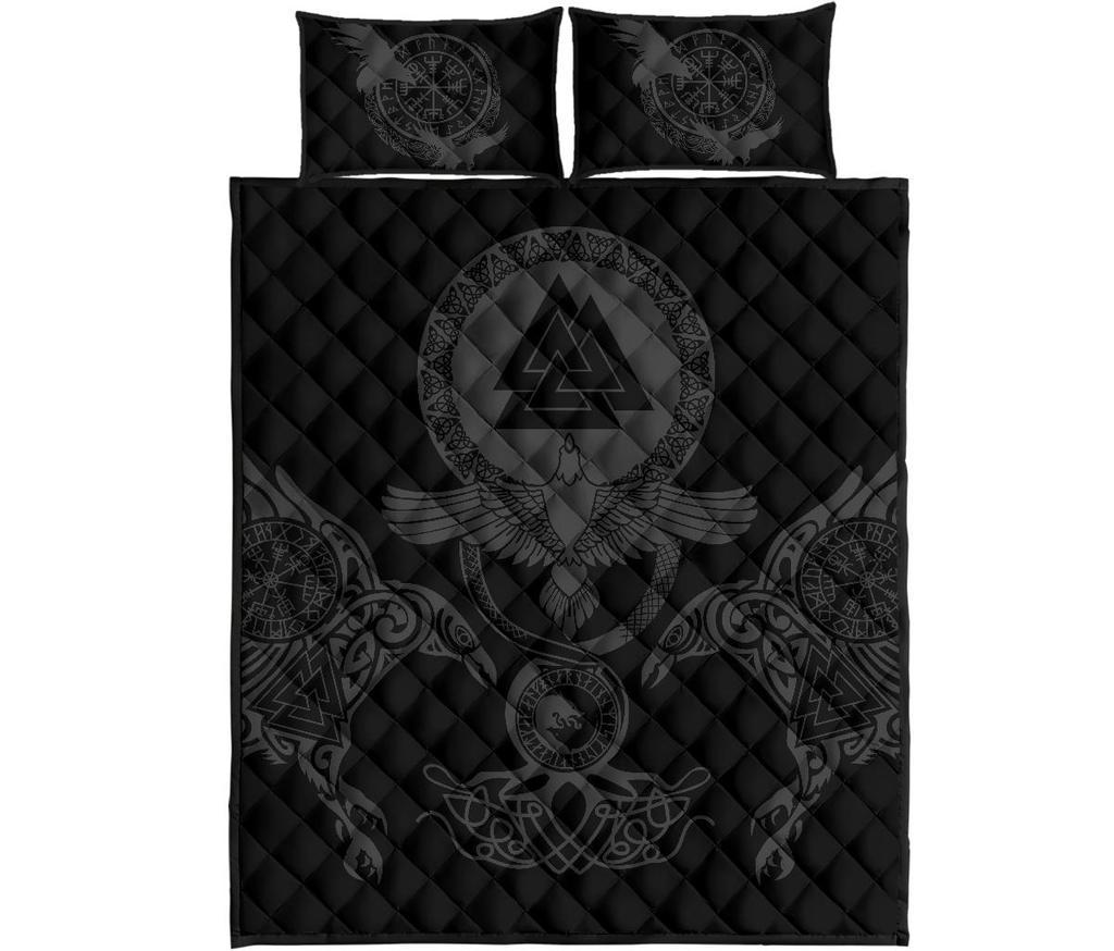 Viking Quilt Bed Set , Raven Vegvisir Fenrir Valknut