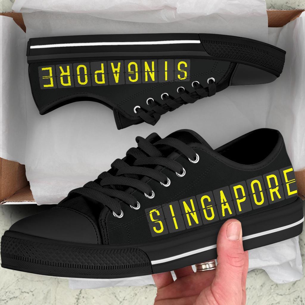 Airport Destinations SINGAPORE (Black) - Low Top Canvas Shoes-Amaze Style™-Womens Low Top - Airport Destinations SINGAPORE (Black) - Low Top Canvas Shoes-US5.5 (EU36)-Vibe Cosy™
