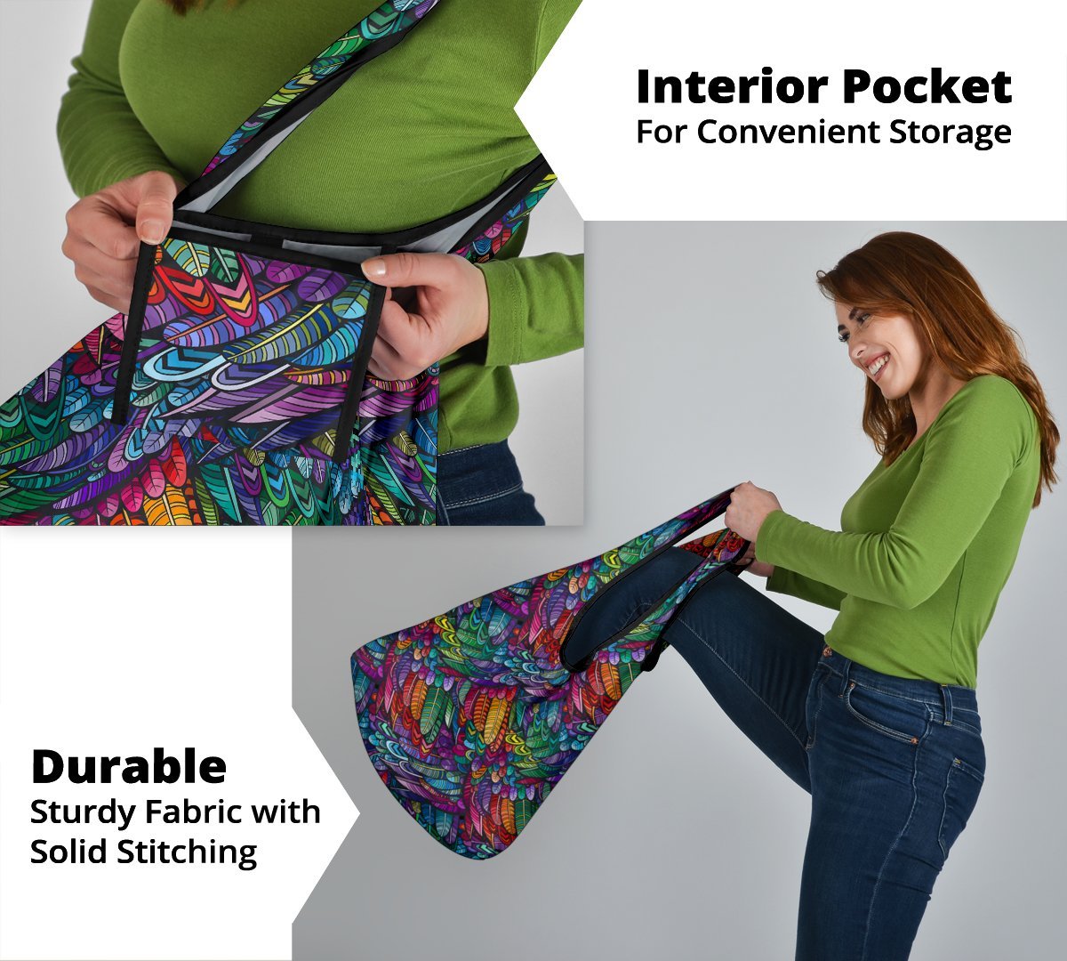 Boho Feather Reusable Grocery Bags Set-Amaze Style™-Boho Feather Reusable Grocery Bags Set-Vibe Cosy™