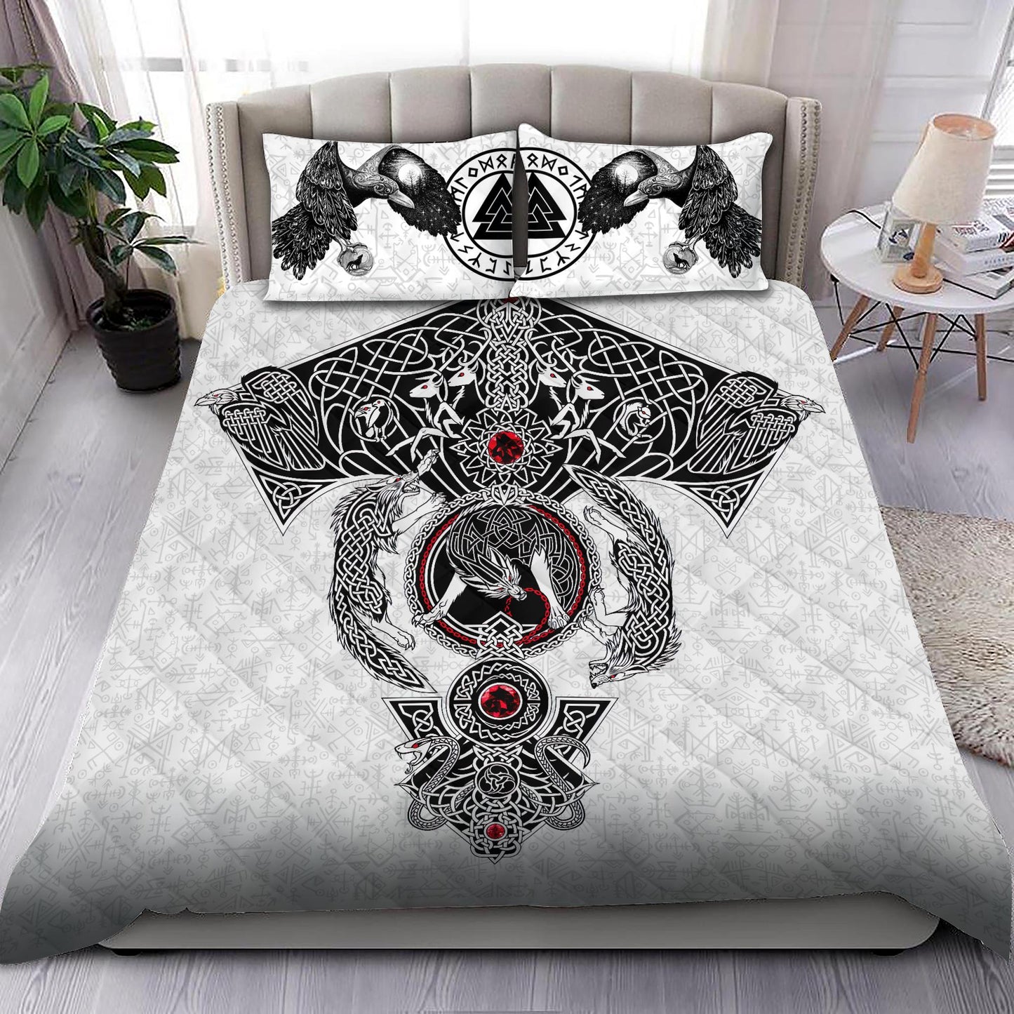 Viking Bedding Set Odin's Ravens Fenrir Skoll And Hati Valknut