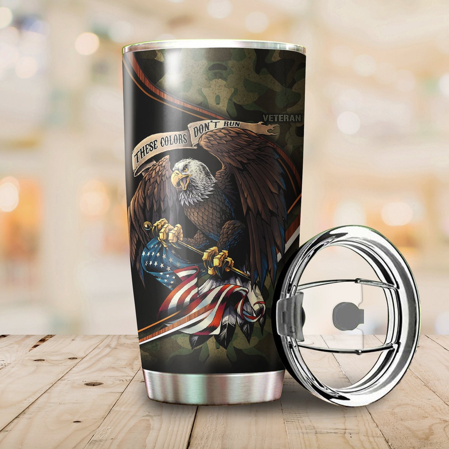 US Veteran Camo stainless steel tumbler Proud Military