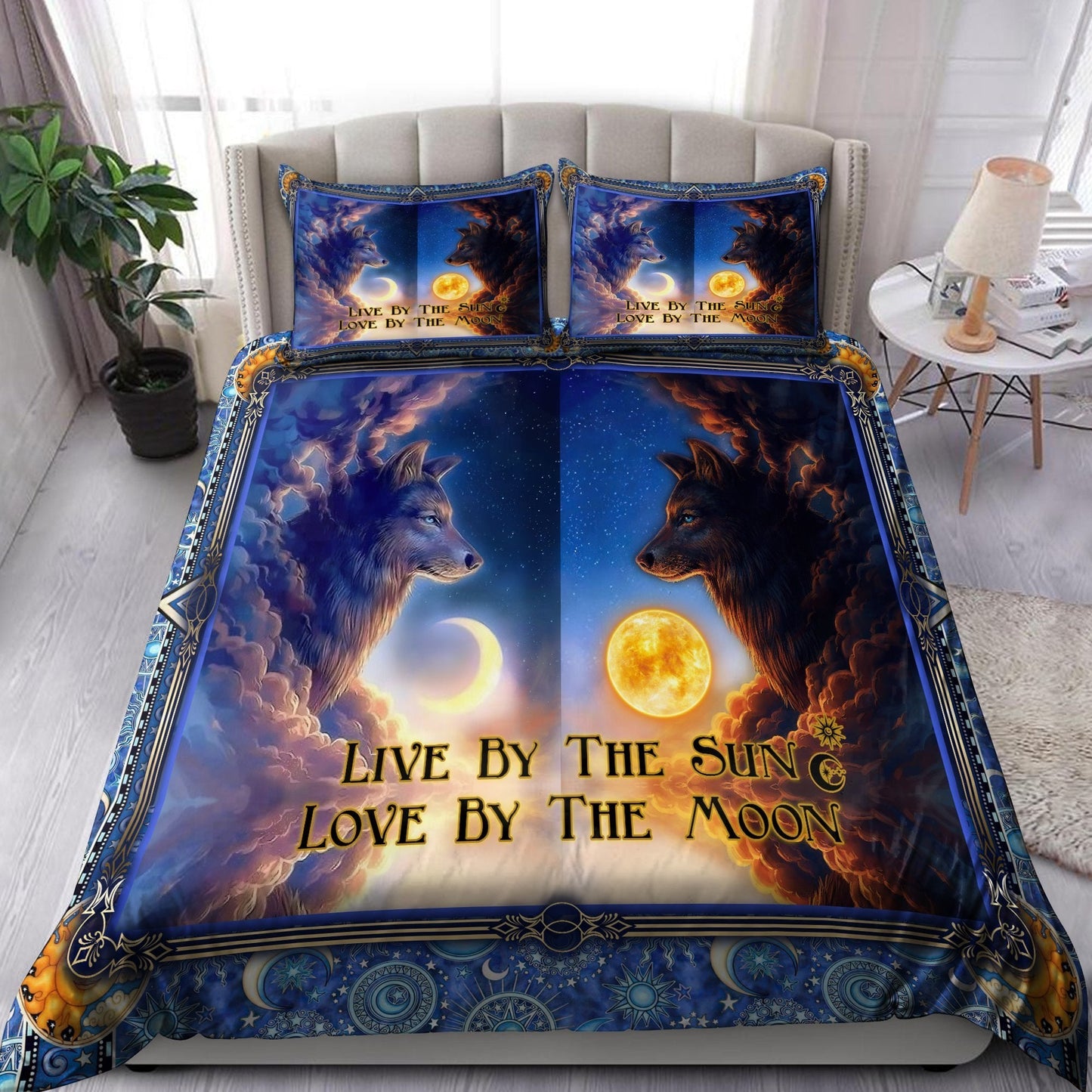 Awesome Sun And Moon Wolves Bedding Set MEI
