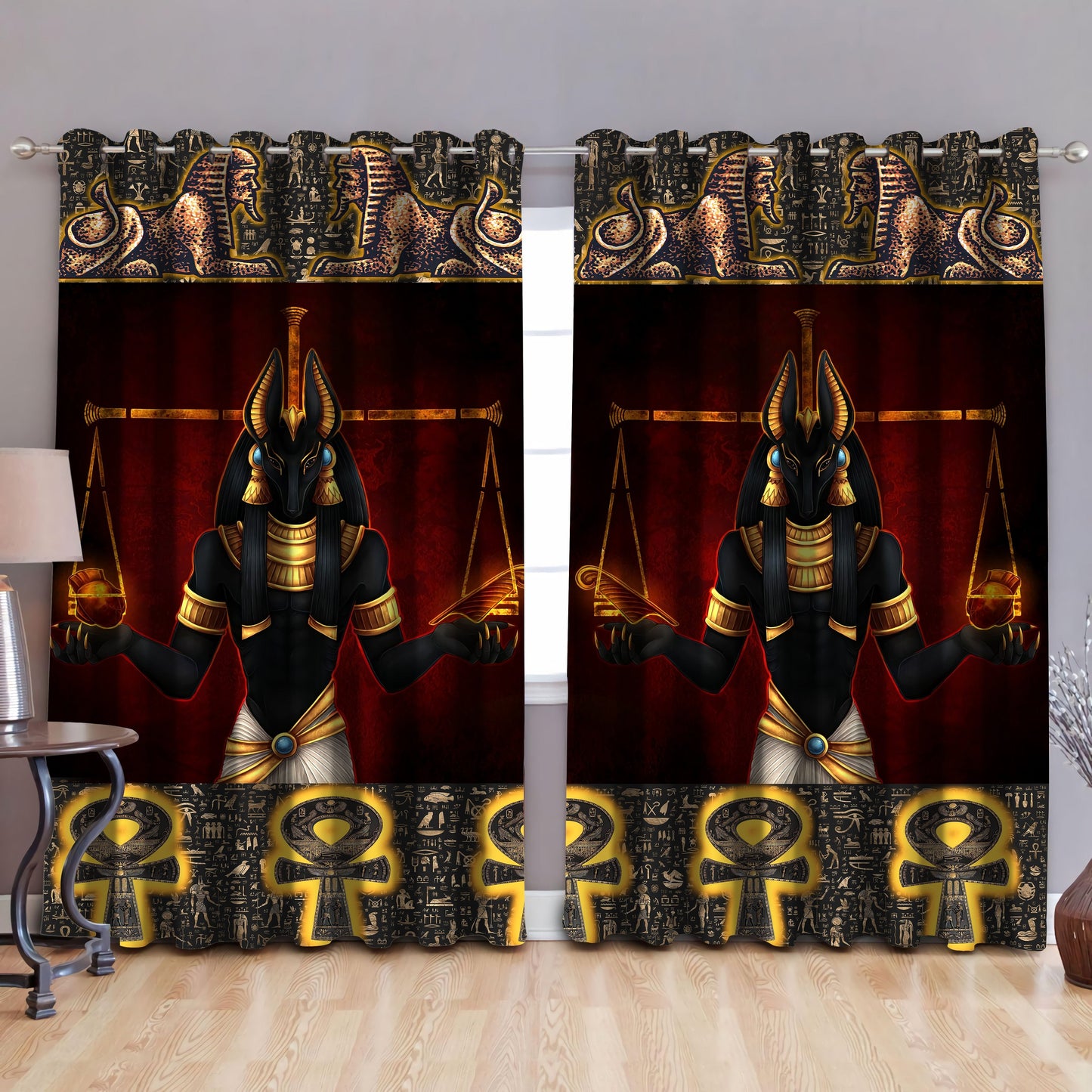 Ancient Egyptian Anubis Pattern Blackout Thermal Grommet Window Curtains MP05062001C