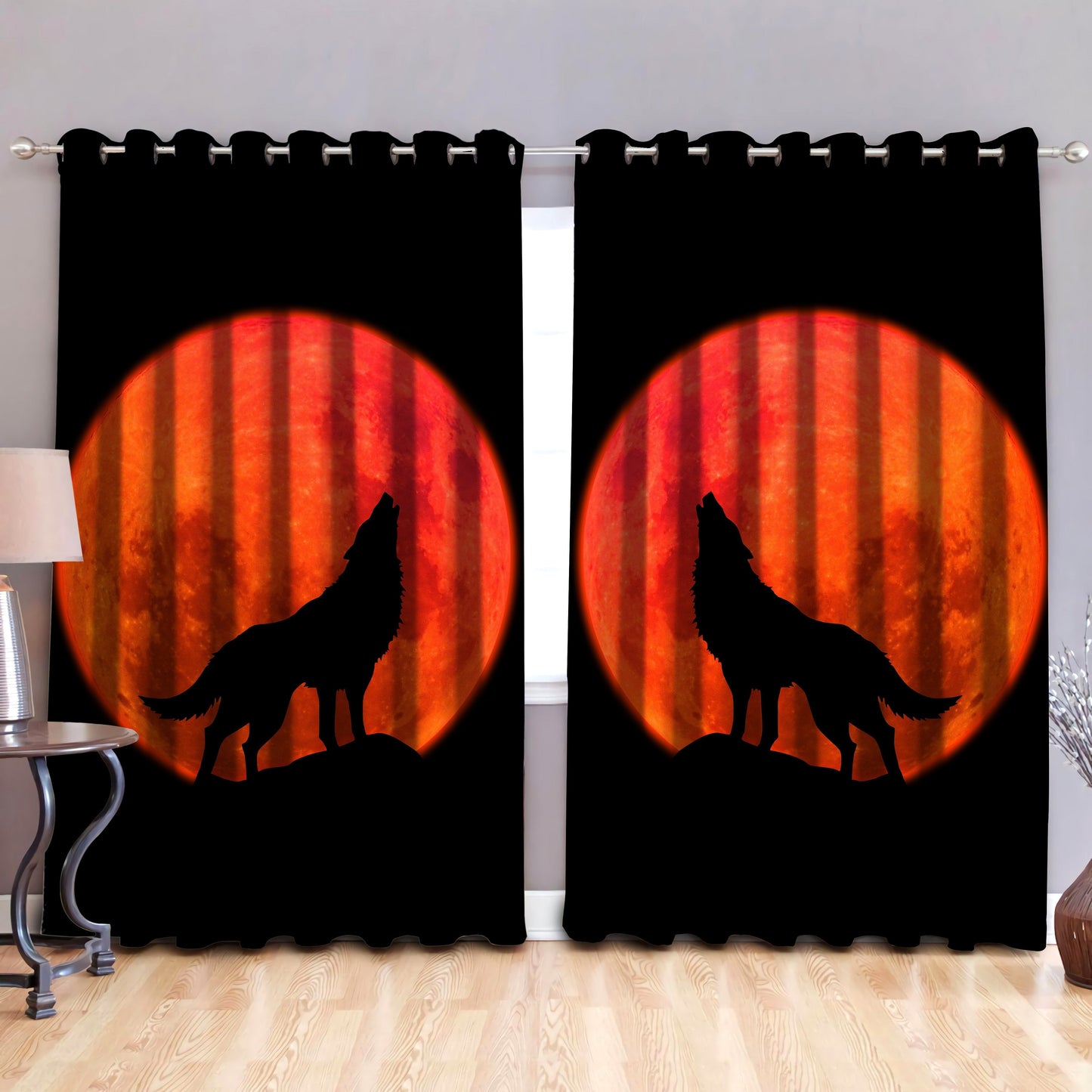 Wolf in Moon Window Curtains