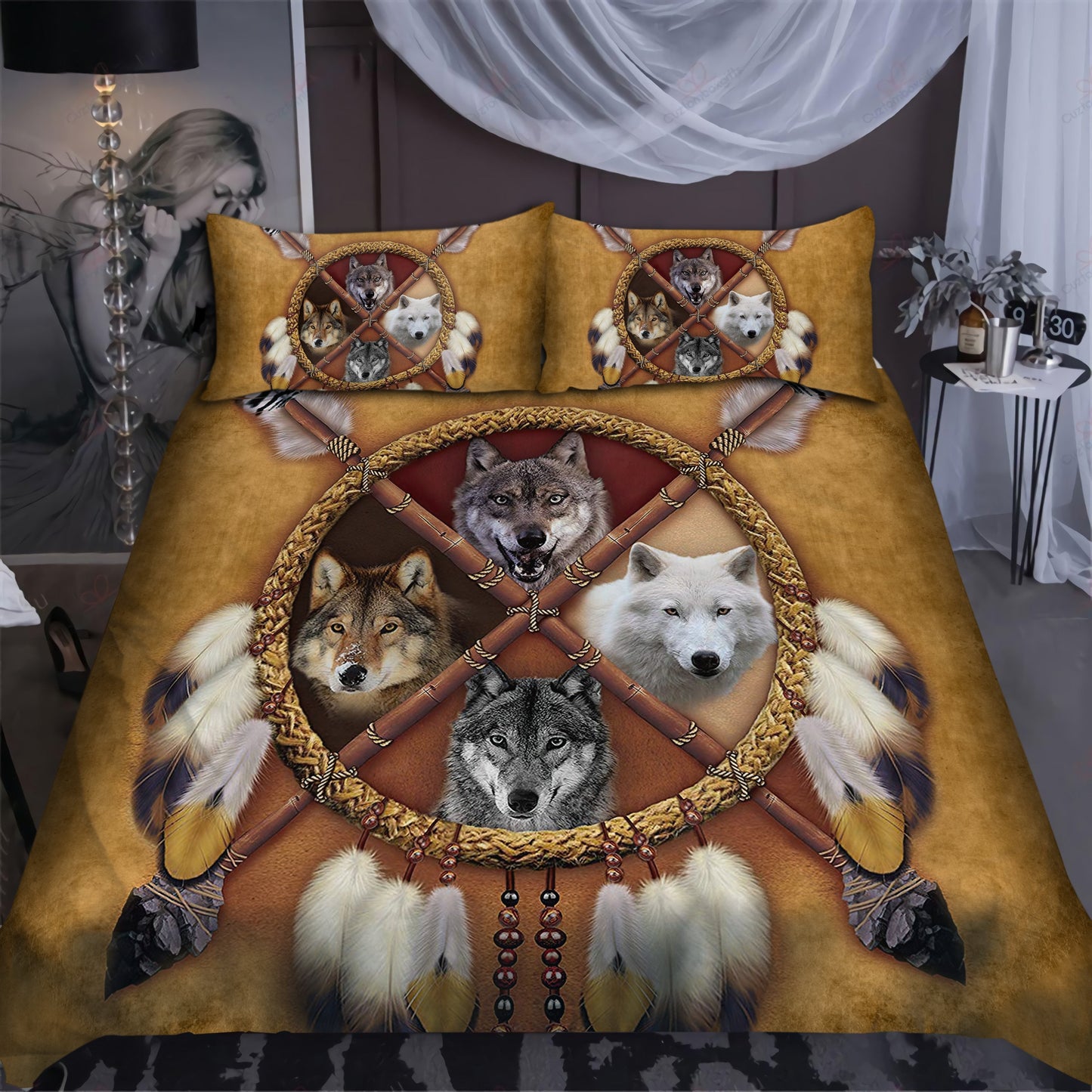 Amazing Four wolves dreamcatcher native Bedding set
