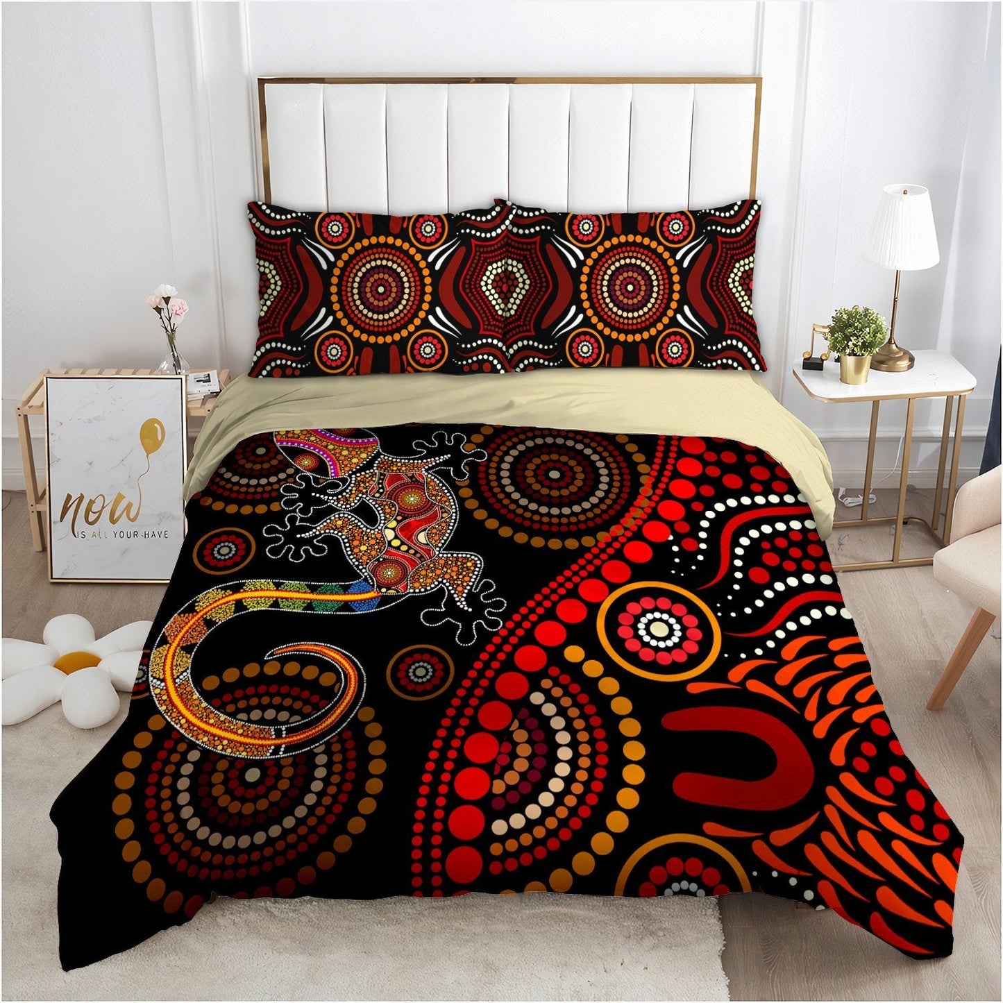 Aboriginal Lizard Hiden Sun style Australia Indigenous Painting Art Bedding Set