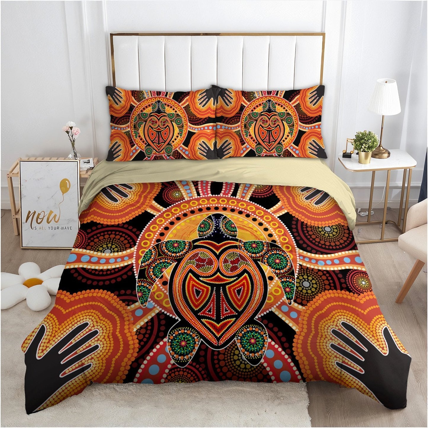 Aboriginal Turtle Touch the Sun Bedding Set, Australia Indigenous Painting Art Bedding Set