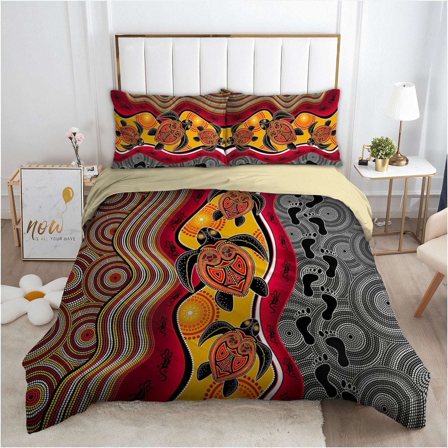 Aboriginal Turtles Map Australia Indigenous Painting Art Bedding Set