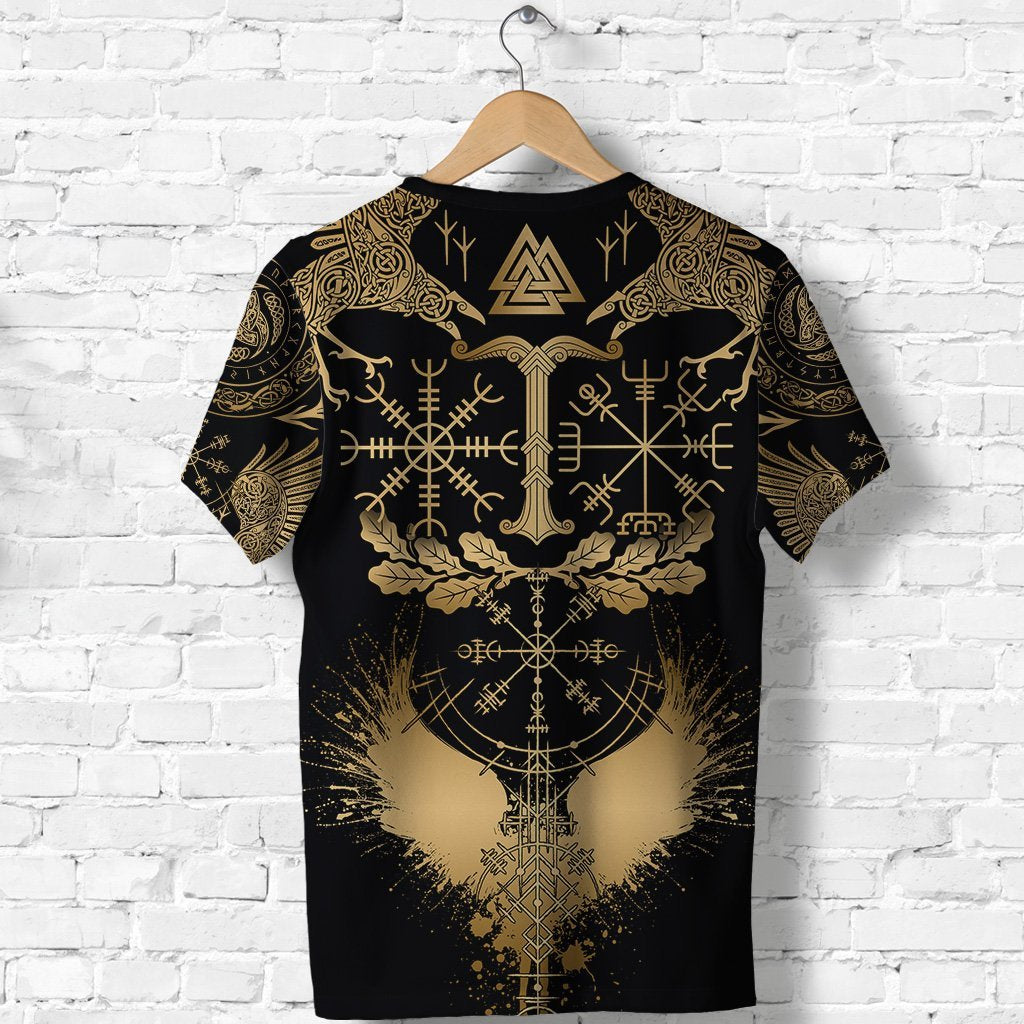 Viking Oak Leaf Valknut Vegvisir With Irminsul - Gold