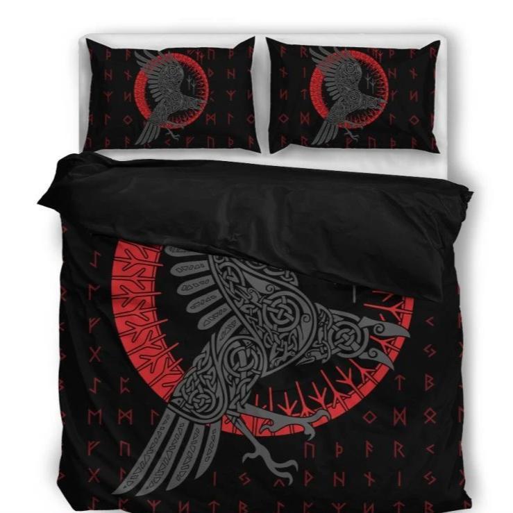 Viking Bedding Sets - Odin'S Raven Old Runes Style