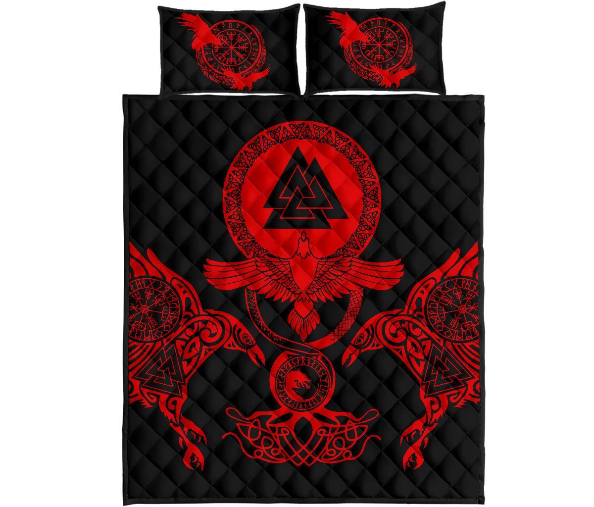 Viking Quilt Bed Set , Raven Vegvisir Fenrir Valknut