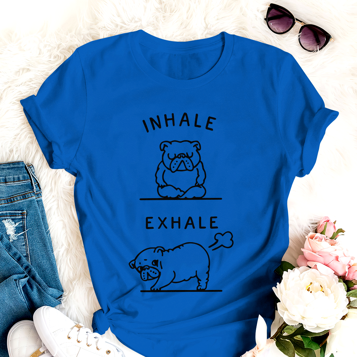 Dog T-shirt Frenchie Yoga Inhale Exhale