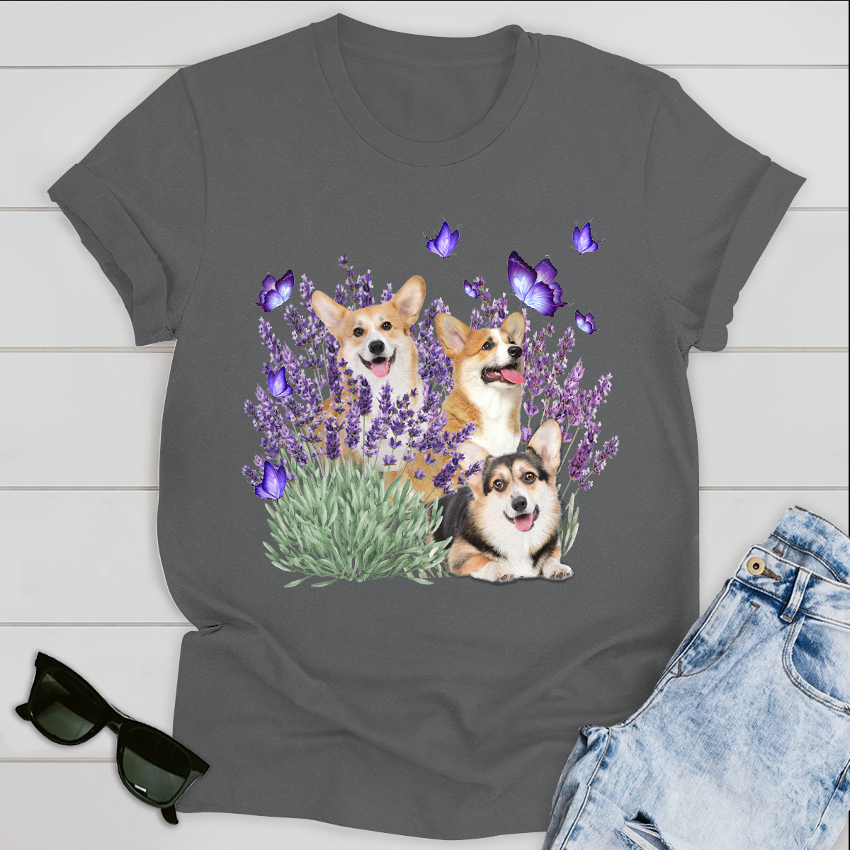 Corgi And Gorgeous Purple Flower For Corgi lover Dog Lover Classic T-Shirt