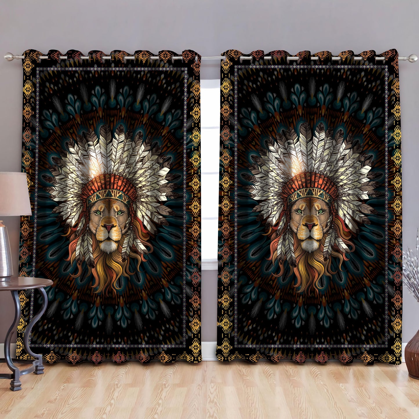 Beautiful Lion Native Blackout Thermal Grommet Window Curtains