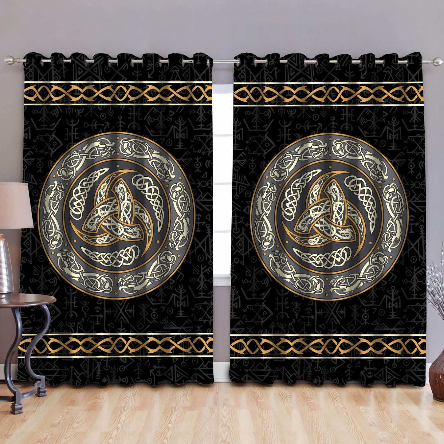 Vikings - Triskele Celtic Knot Rune Thermal Grommet Window Curtains