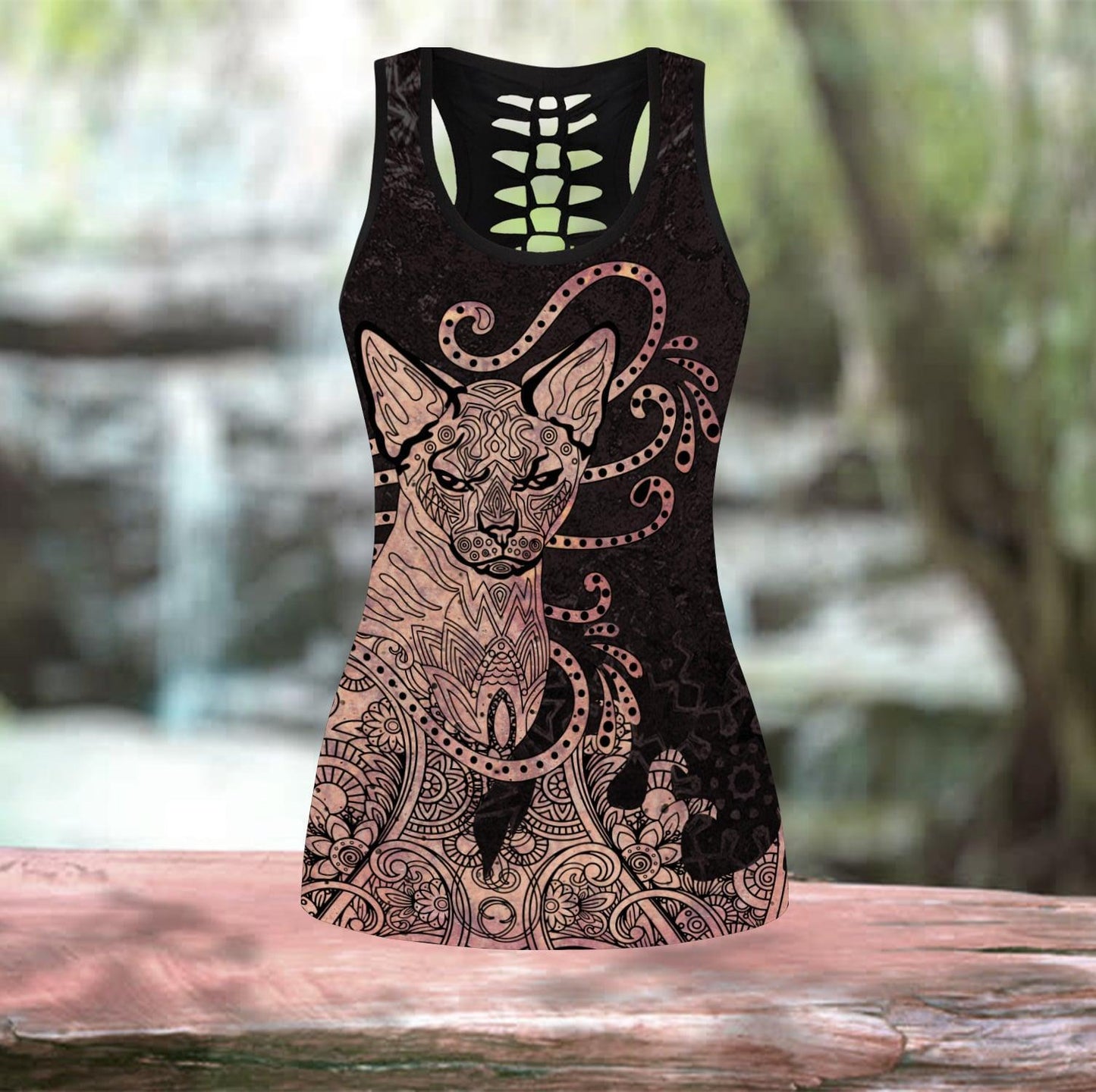Sphynx cat tattoos combo outfit legging + hollow tank for women PL