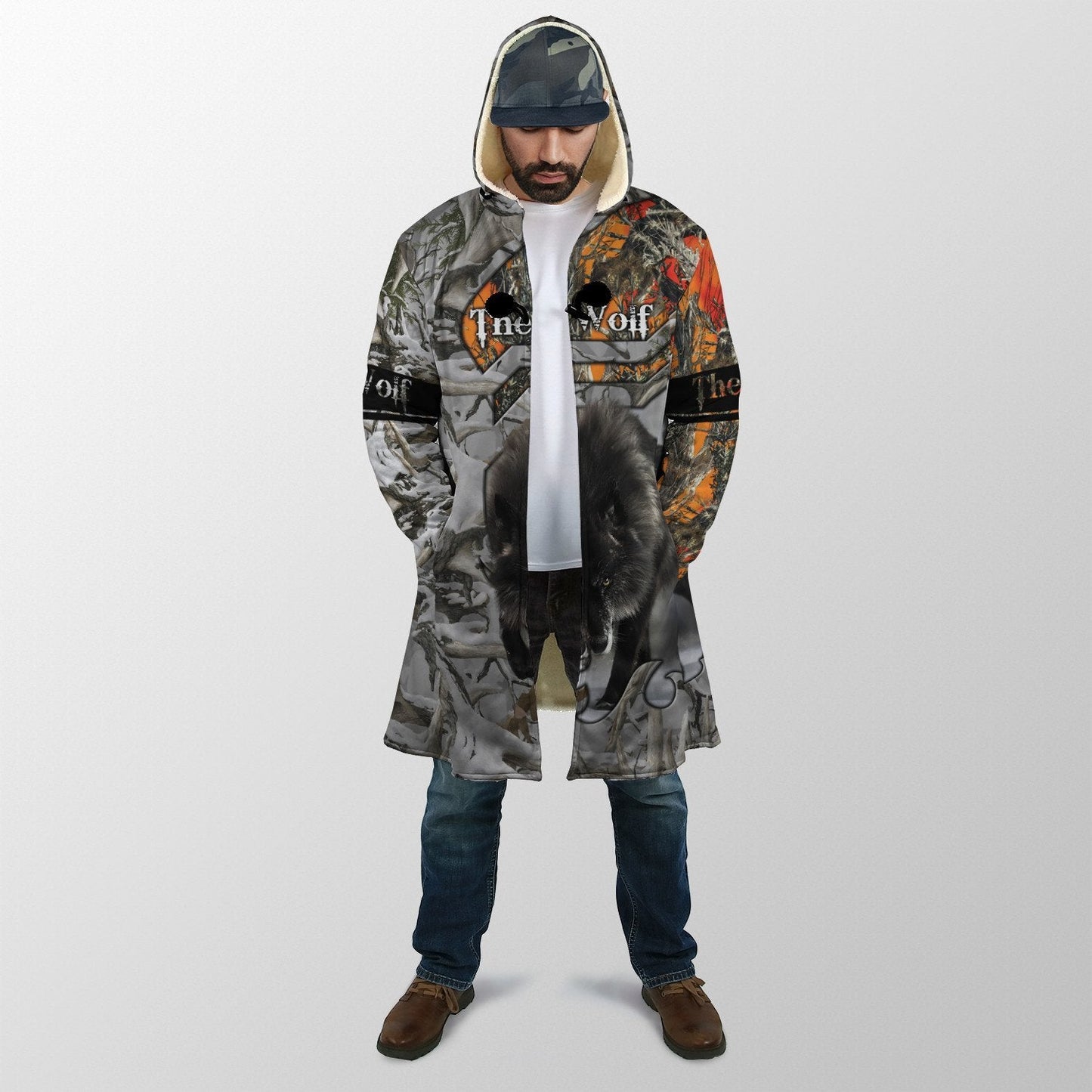 Black Wolf Camo All Over Printed Unisex Hoodie ML