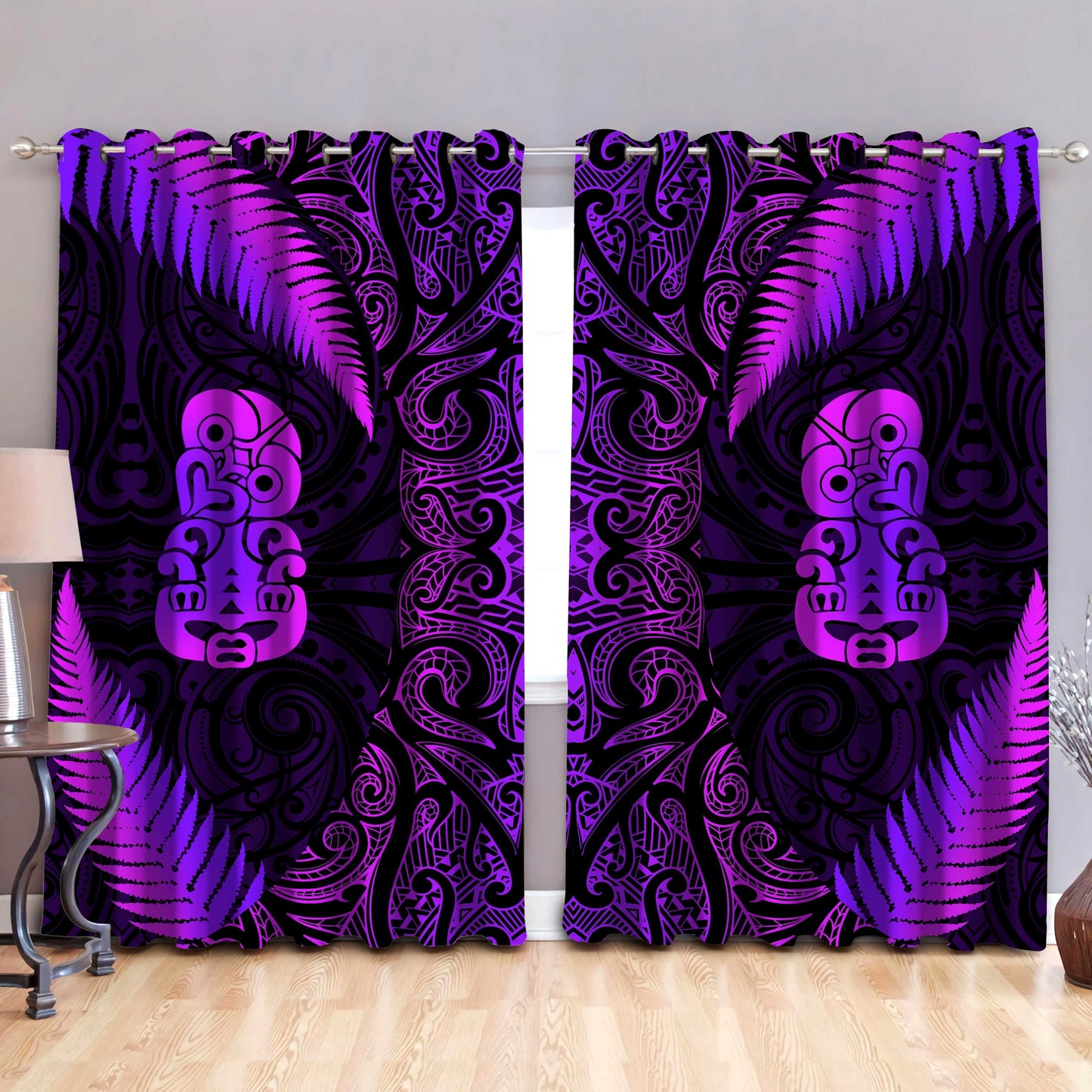 Aotearoa Manaia Silver Fern Purple Window Curtains