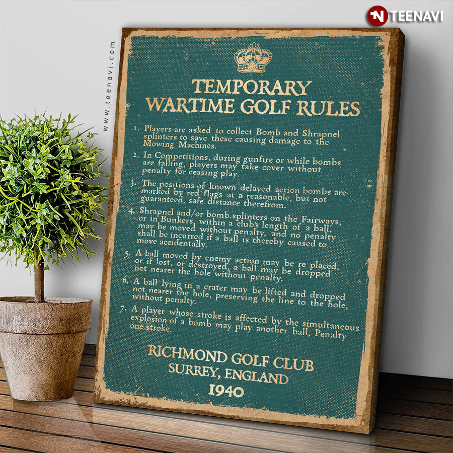 Vintage Temporary Wartime Golf Rules Richmond Golf Club Surrey England 1940 Poster