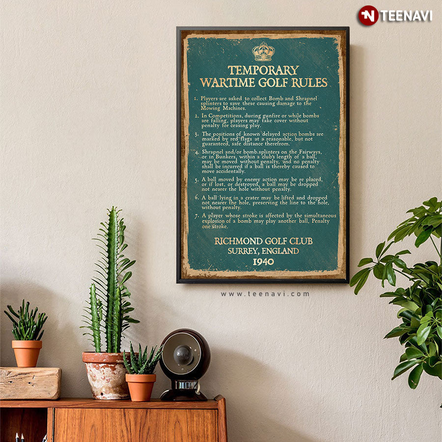 Vintage Temporary Wartime Golf Rules Richmond Golf Club Surrey England 1940 Poster