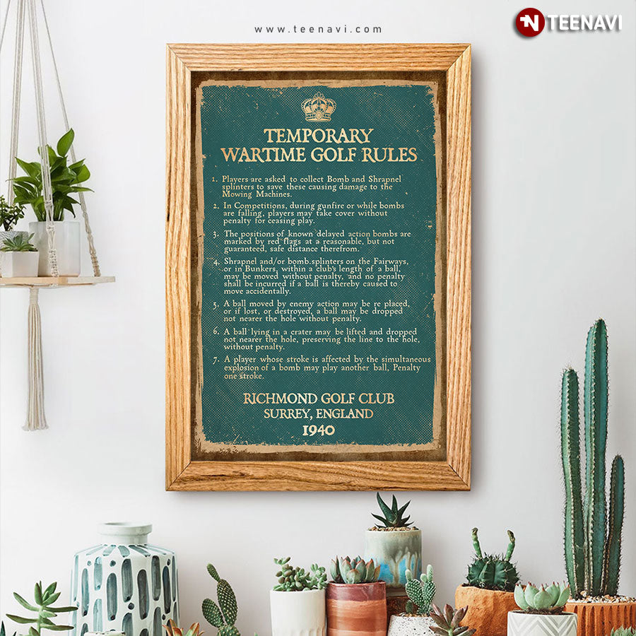 Vintage Temporary Wartime Golf Rules Richmond Golf Club Surrey England 1940 Poster
