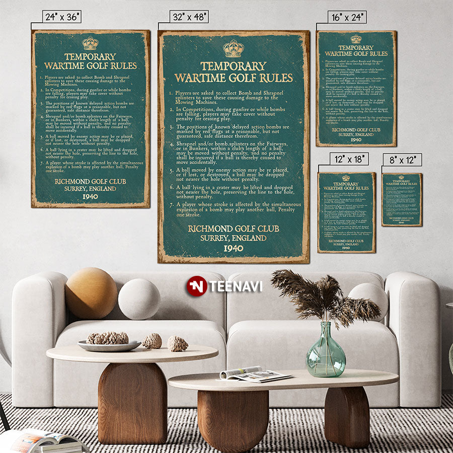 Vintage Temporary Wartime Golf Rules Richmond Golf Club Surrey England 1940 Poster