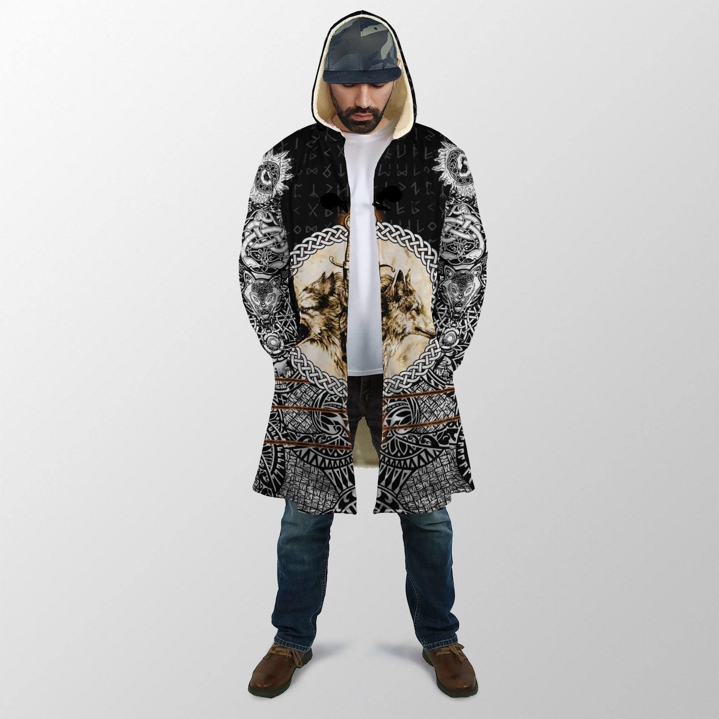 Wolf & Viking Tattoo 3D Over Printed Hoodie for Men and Women-ML