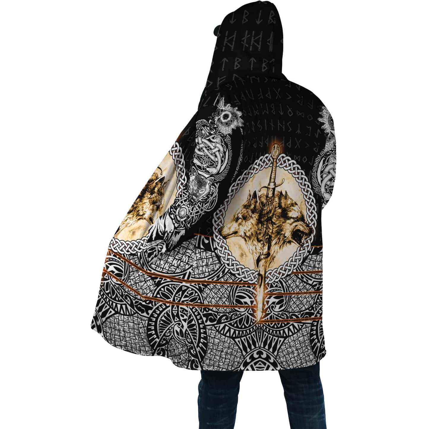 Wolf & Viking Tattoo 3D Over Printed Hoodie for Men and Women-ML