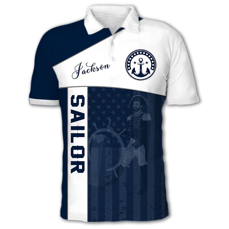 US Sailor Captain hold Helm Custom name 3D printed shirts