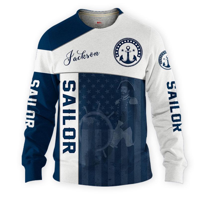 US Sailor Captain hold Helm Custom name 3D printed shirts