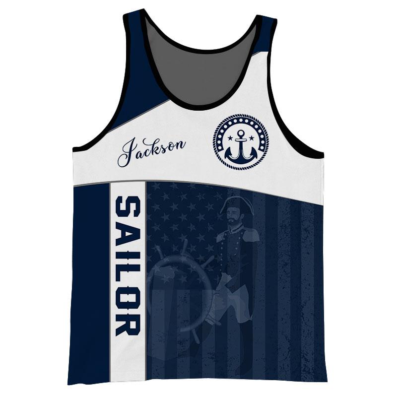 US Sailor Captain hold Helm Custom name 3D printed shirts