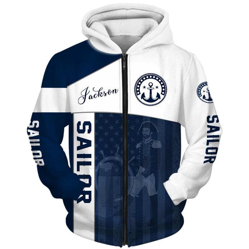 US Sailor Captain hold Helm Custom name 3D printed shirts