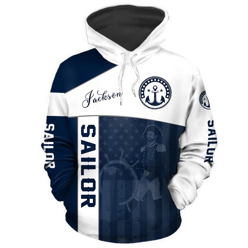 US Sailor Captain hold Helm Custom name 3D printed shirts