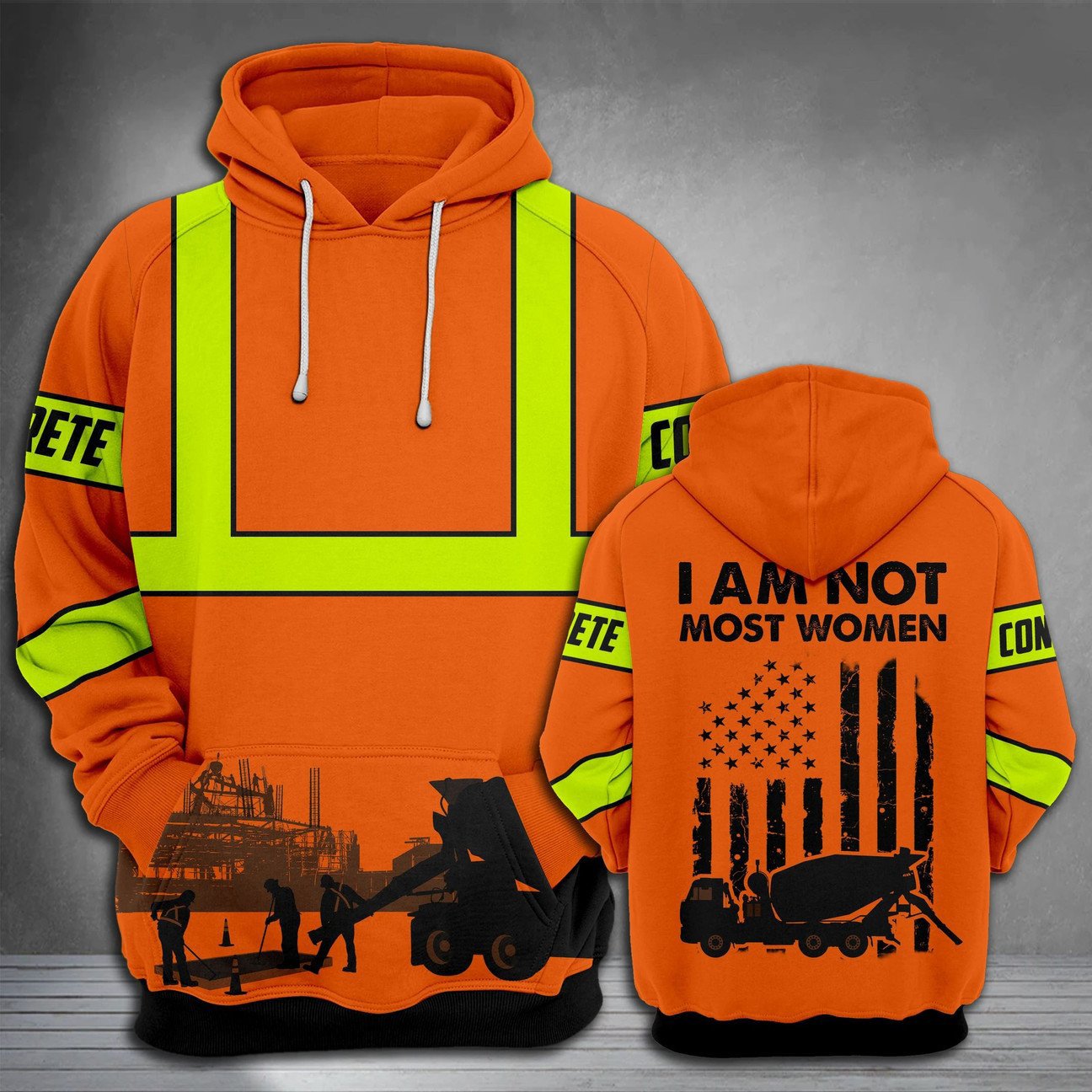 Women in Concrete Orange Safety 3D printed shirts